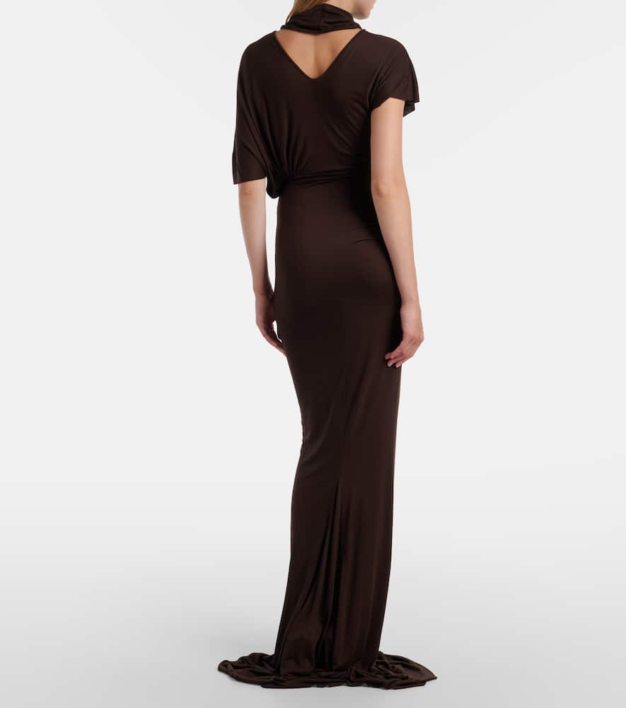 Rick Owens Lilith Draped Jersey Gown In Brown
