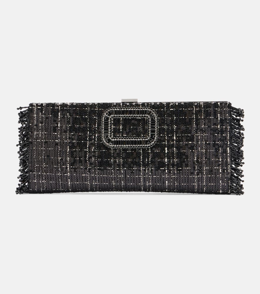 Roger Vivier Pilgrim Mini Sequined Clutch In Black