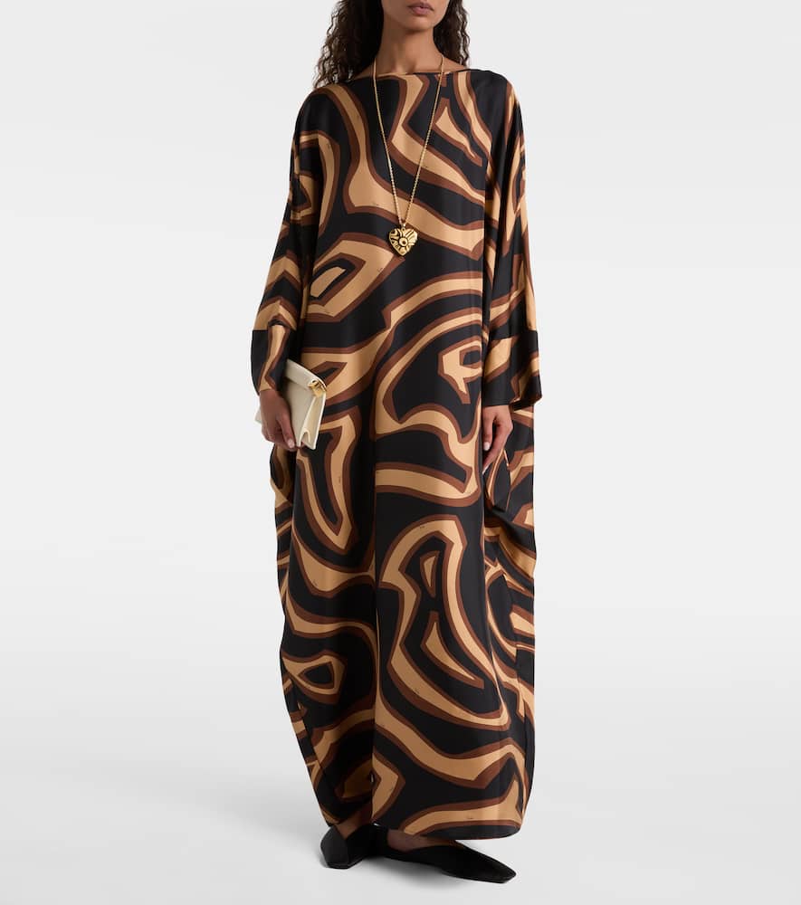 Pucci Labirinto Silk Satin Kaftan In Brown