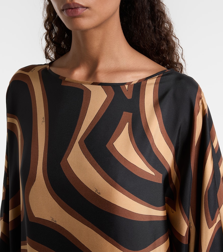 Pucci Labirinto Silk Satin Kaftan In Brown