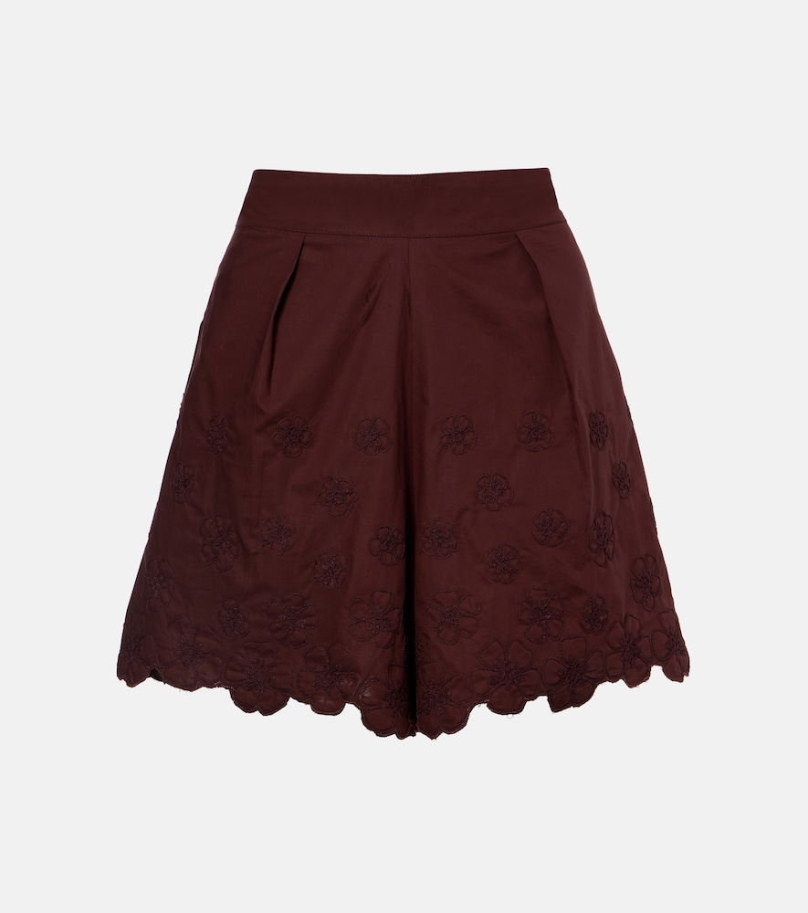 Juliet Dunn Embroidered floral cotton poplin shorts