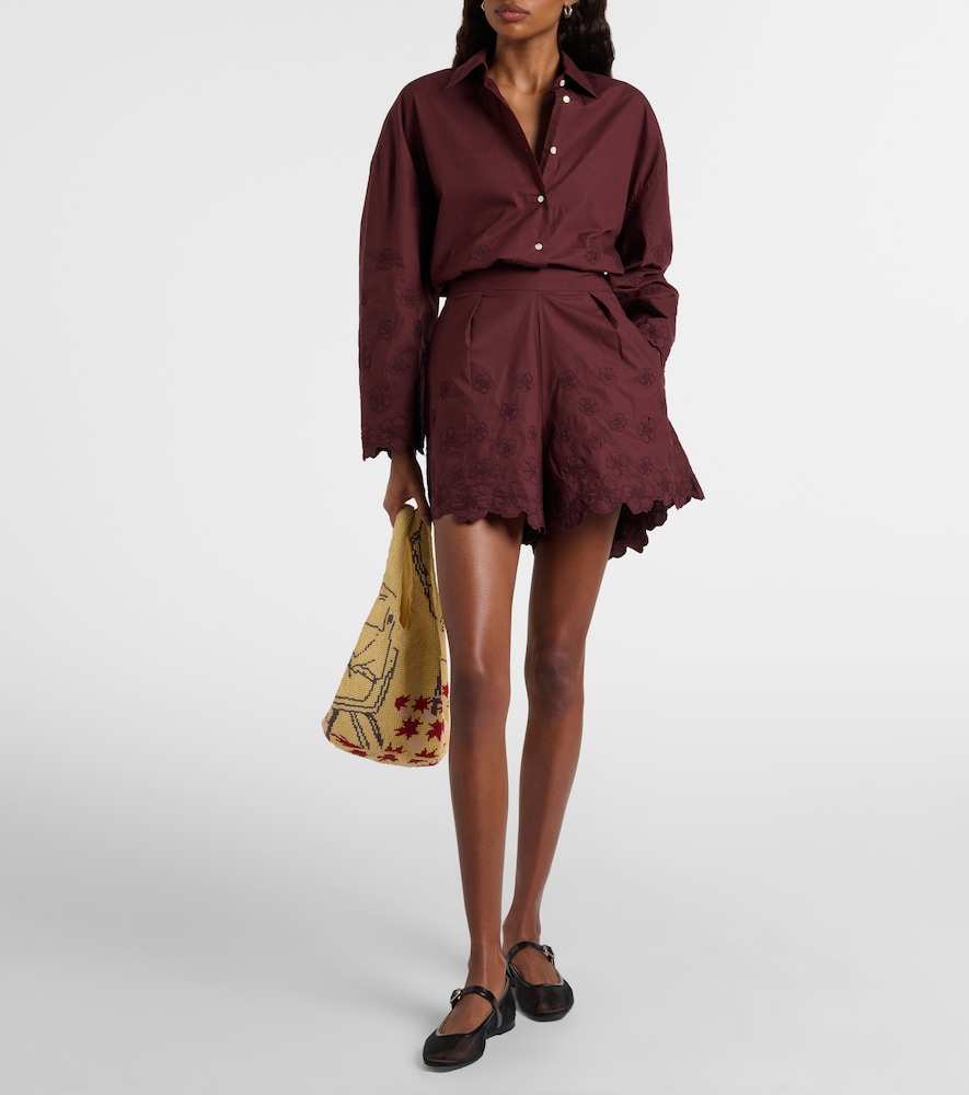 Juliet Dunn Embroidered floral cotton poplin shorts