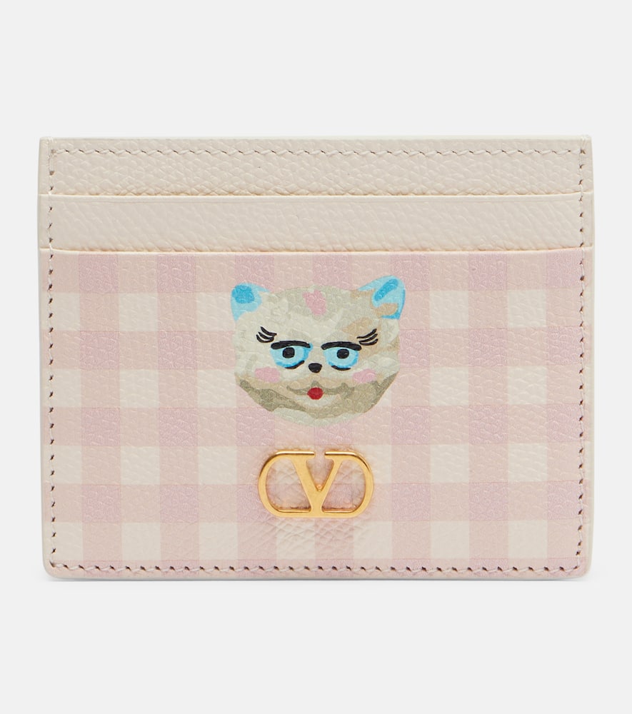 Valentino Garavani Vlogo Checked Leather Card Holder In Pink