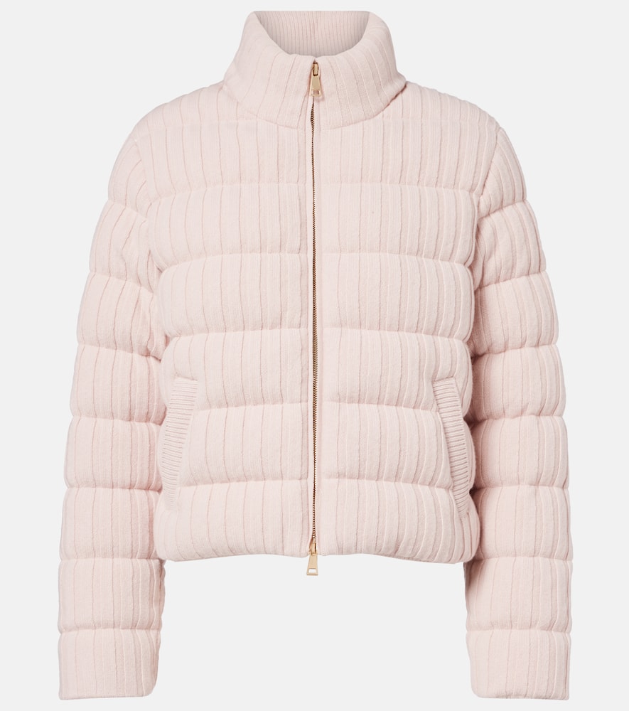 Moncler Wool And Cashmere Down Cardigan In Pink