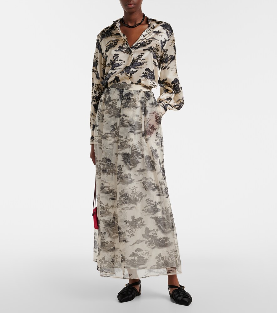Max Mara Elegante Sabbia printed silk organza maxi skirt