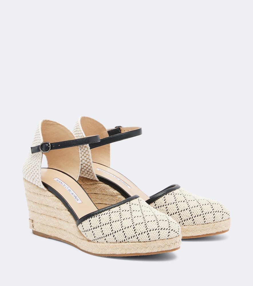 Manolo Blahnik Espadrahi Raffia-effect Espadrille Wedges In Sand