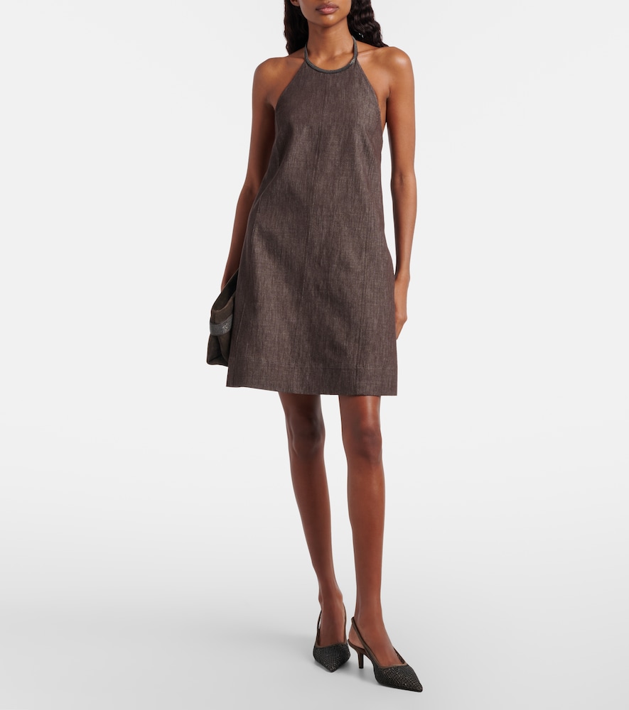  Brunello Cucinelli Brunello Cucinelli Halterneck Open-back Cotton Minidress 