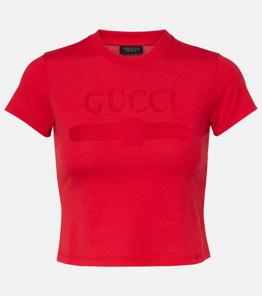 T-shirt cropped in misto cotone con logo