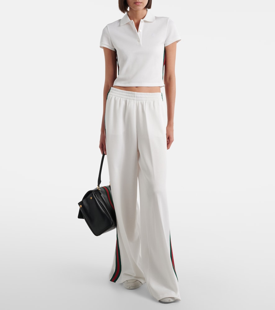 Web Stripe Ribbed-Knit Cropped Polo