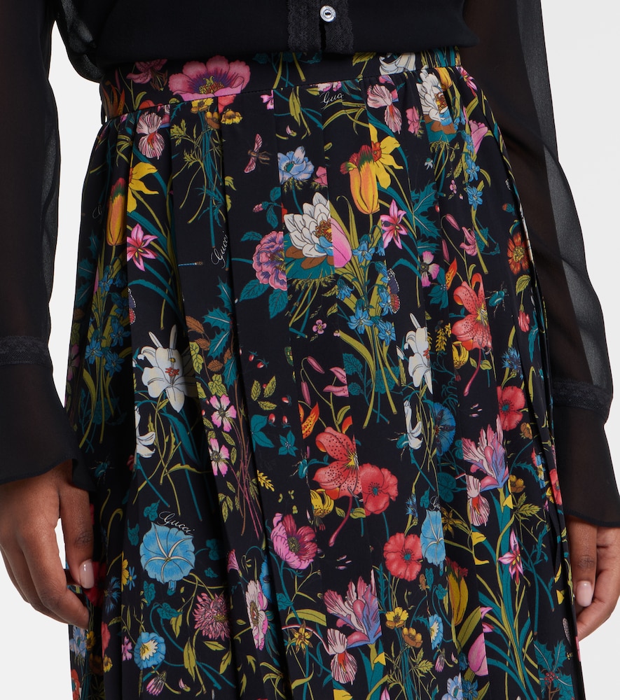  Gucci Gucci Pleated Floral Silk Midi Skirt 