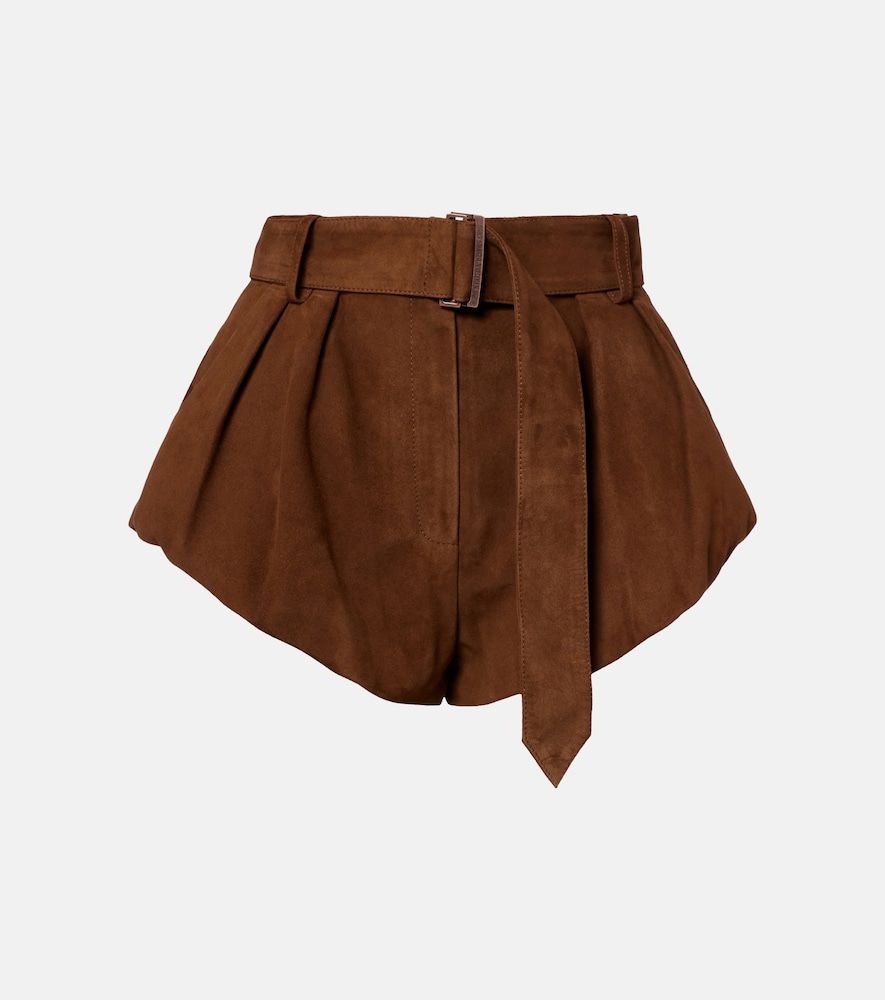 Shorts aus Veloursleder mit Gürtel