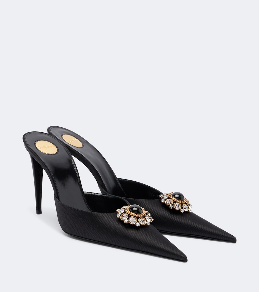 Saint Laurent Cosmo Embellished Satin Mules In Black