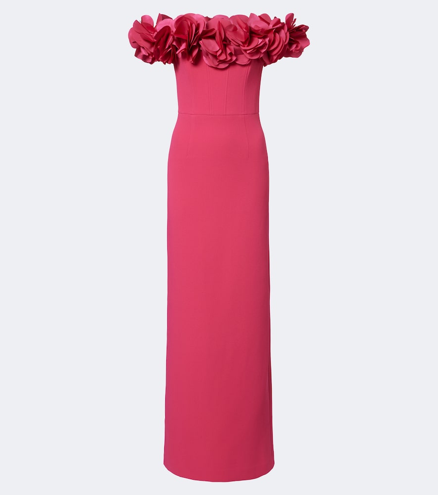 Rebecca Vallance Odetta Floral-appliqué Off-shoulder Crêpe Gown In Pink