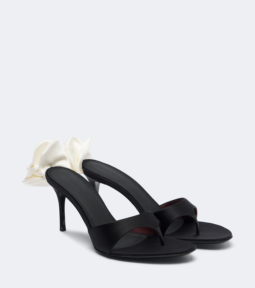 Magda Butrym Floral-Appliqué Satin Black Party Heels