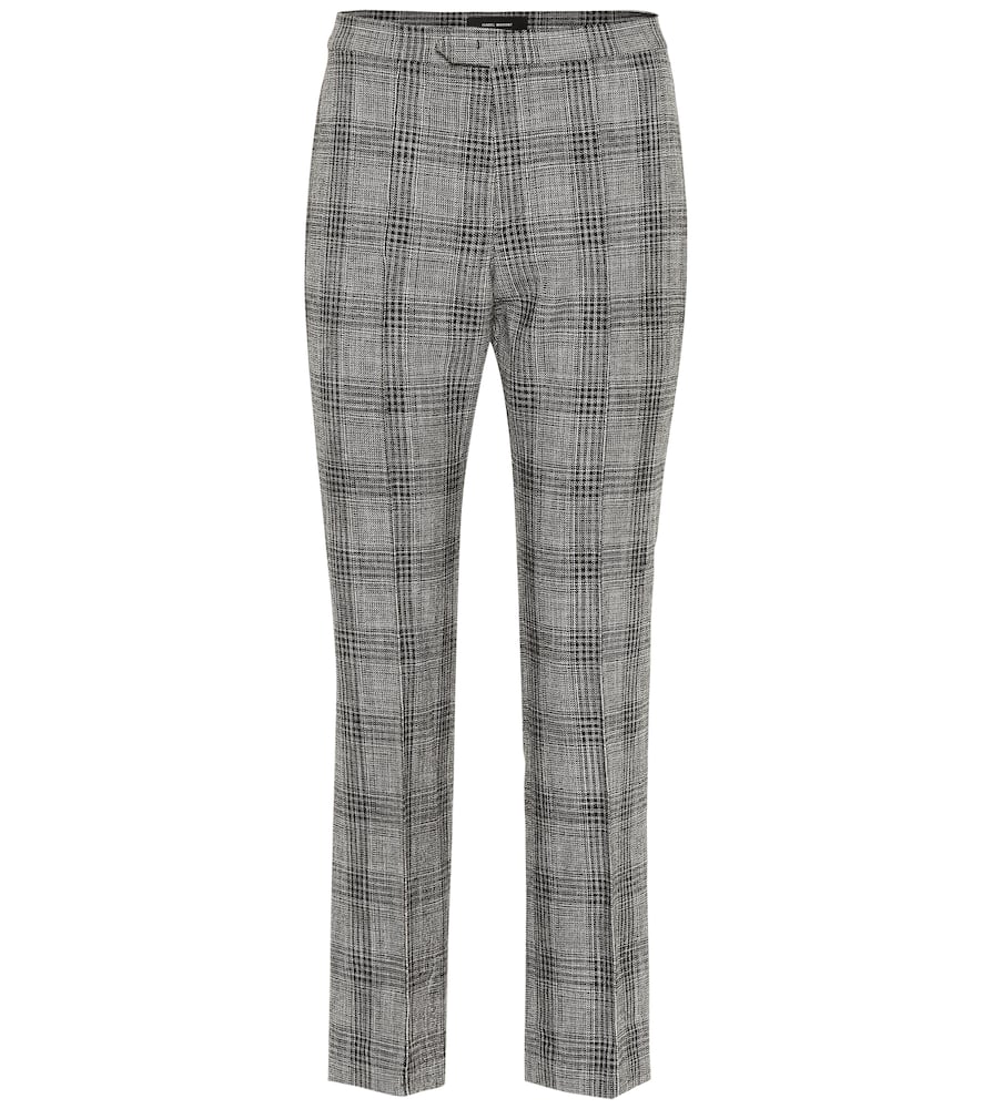 Isabel Marant Derys Checked Cotton-blend Straight-leg Pants In Grey