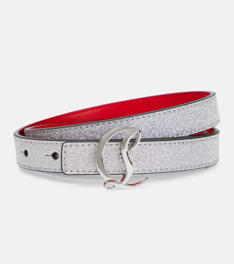 Glitter logo leather belt