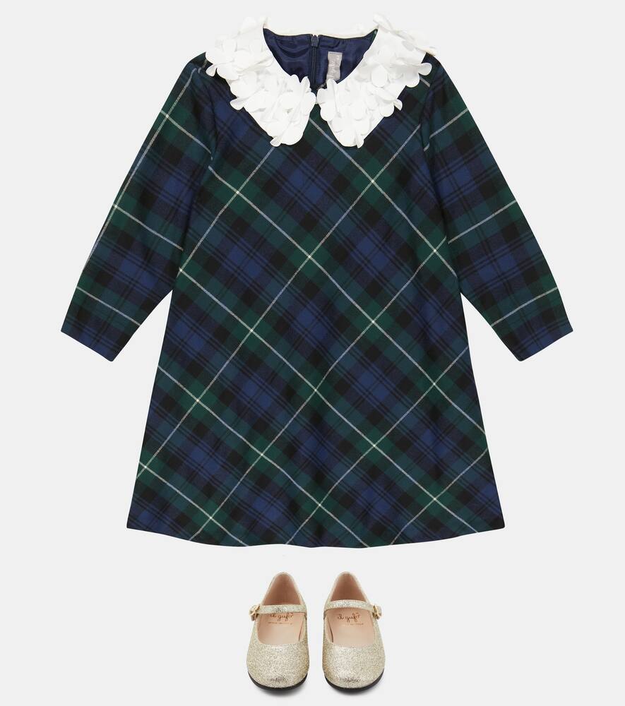 Il Gufo Oversized Collar Tartan-check Dress In Blue