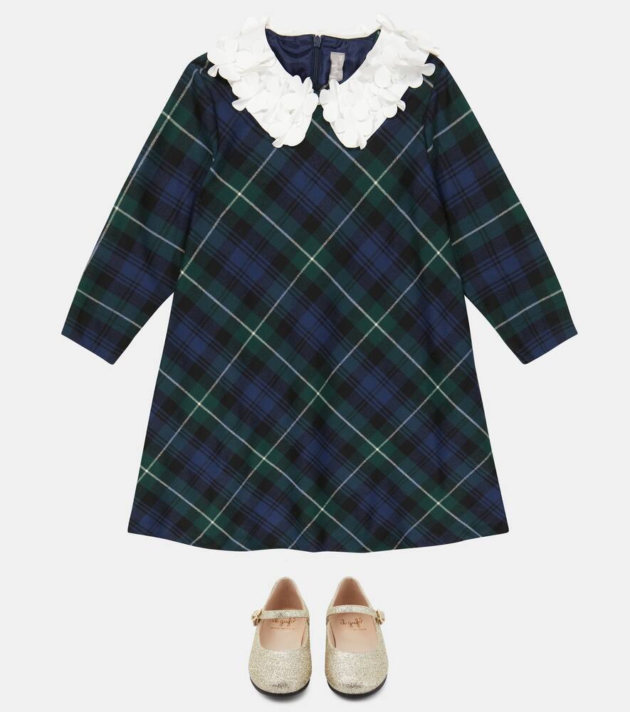 Shop Il Gufo Embellished Checked Dress In Blue