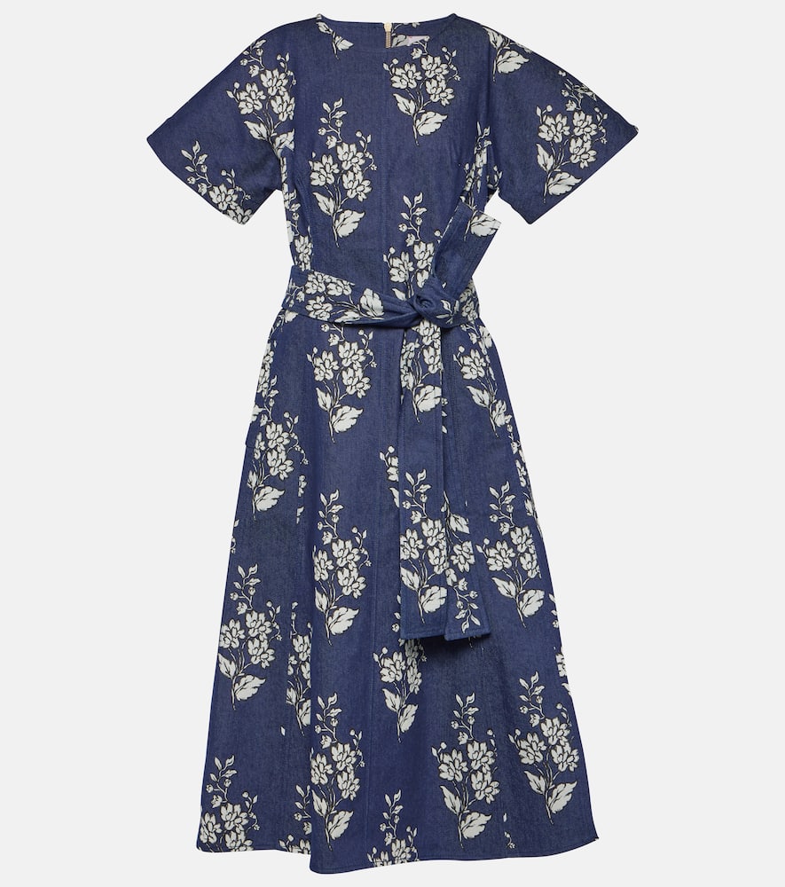 Carolina Herrera Floral Denim Midi Dress In Blue