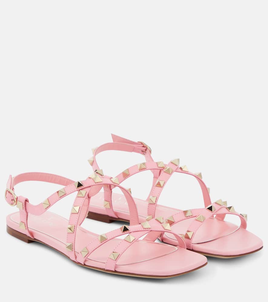 Valentino Rockstud Leather Sandals In Pink