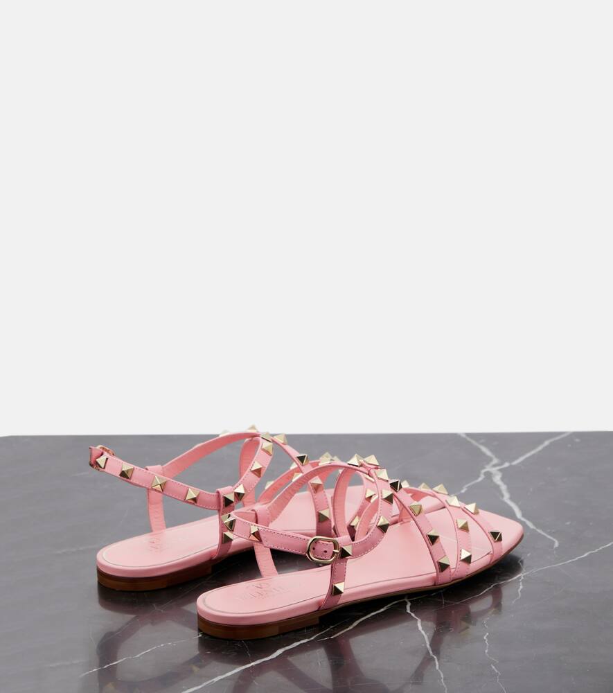 Valentino Rockstud Leather Sandals In Pink