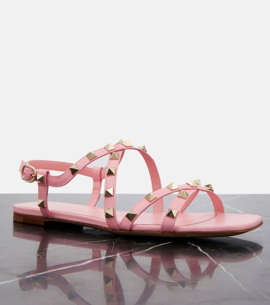 Valentino Rockstud Leather Sandals In Pink