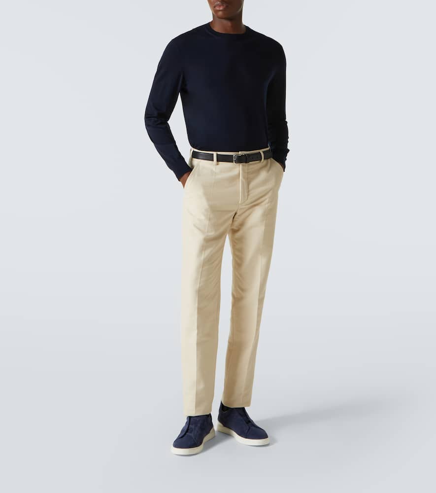 Zegna Baskets Triple Stitch En Veau Velours Bleu Workwear In Utility Blue