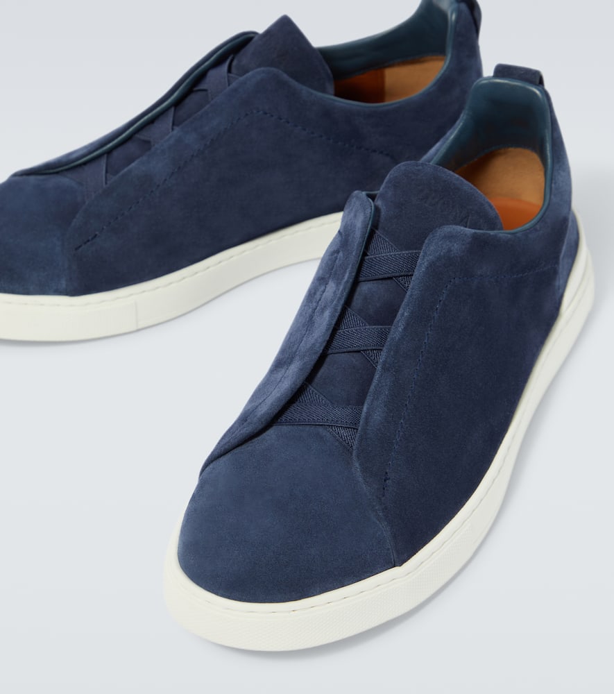 Zegna Baskets Triple Stitch En Veau Velours Bleu Workwear In Utility Blue