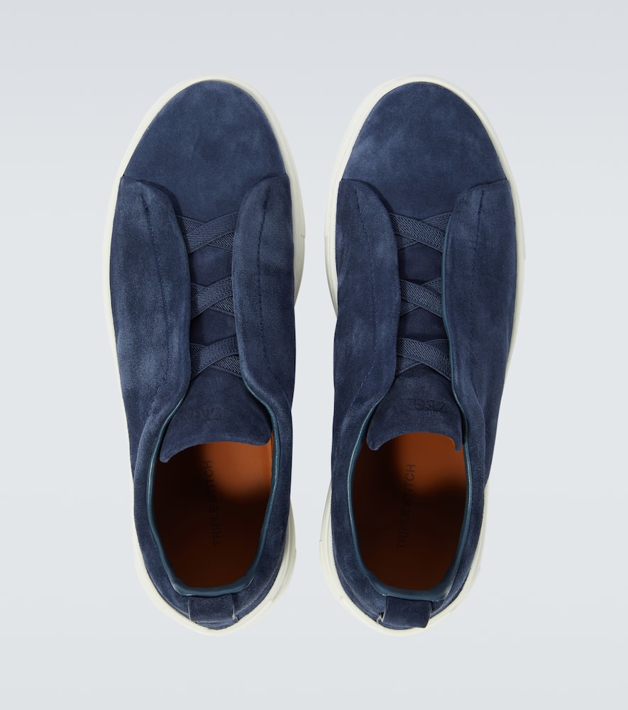 Zegna Baskets Triple Stitch En Veau Velours Bleu Workwear In Utility Blue