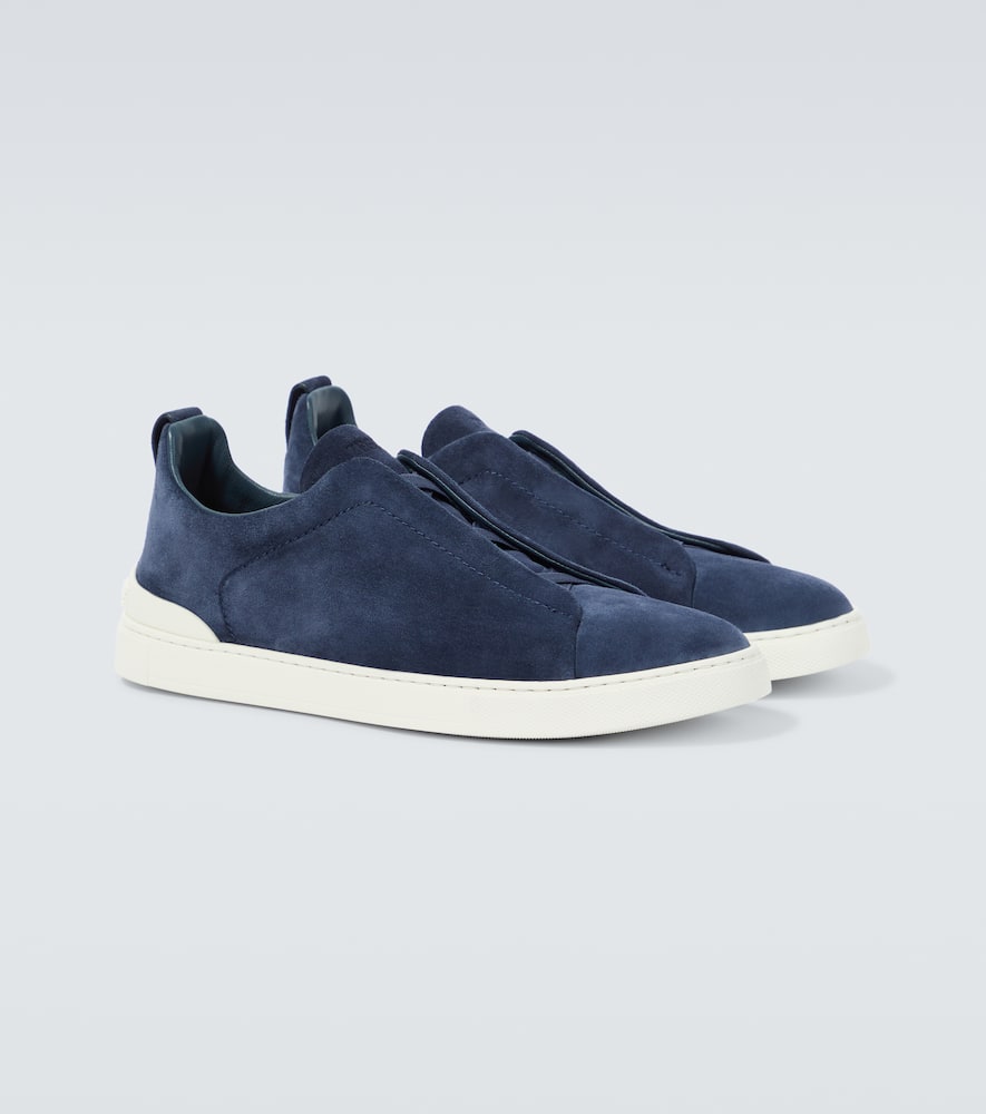 Zegna Baskets Triple Stitch En Veau Velours Bleu Workwear In Utility Blue