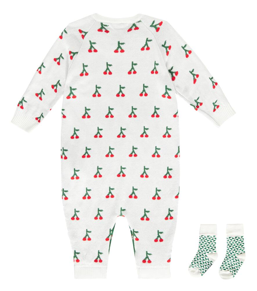 Bobo Choses Baby Cherry Onesie, Socks, And Blanket Set In Blue