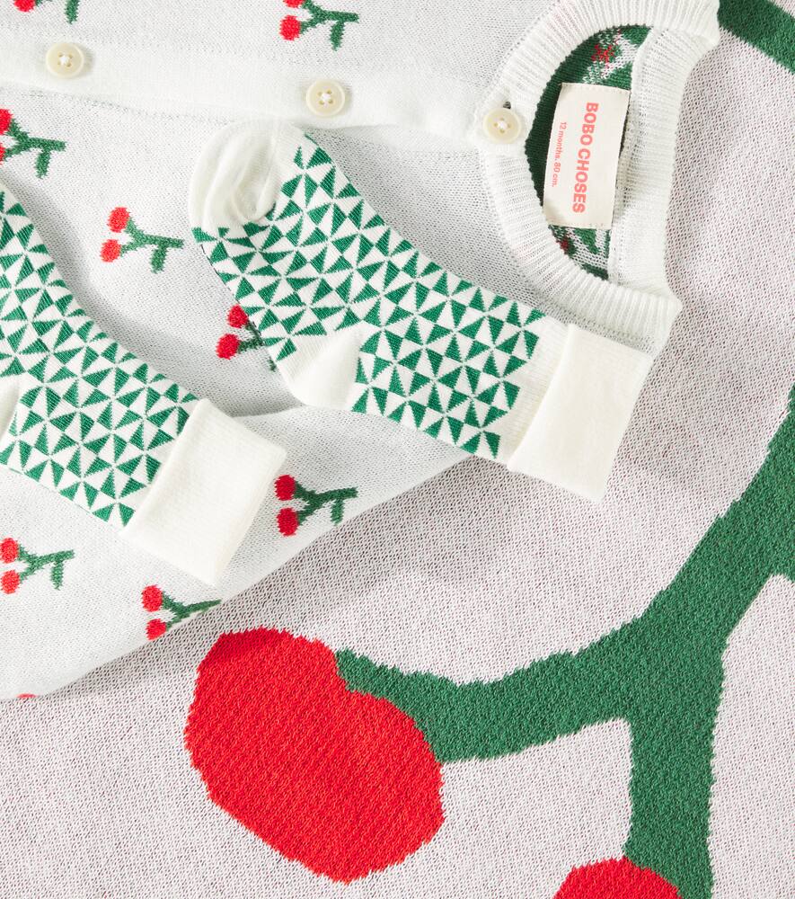 Bobo Choses Baby Cherry Onesie, Socks, And Blanket Set In Blue