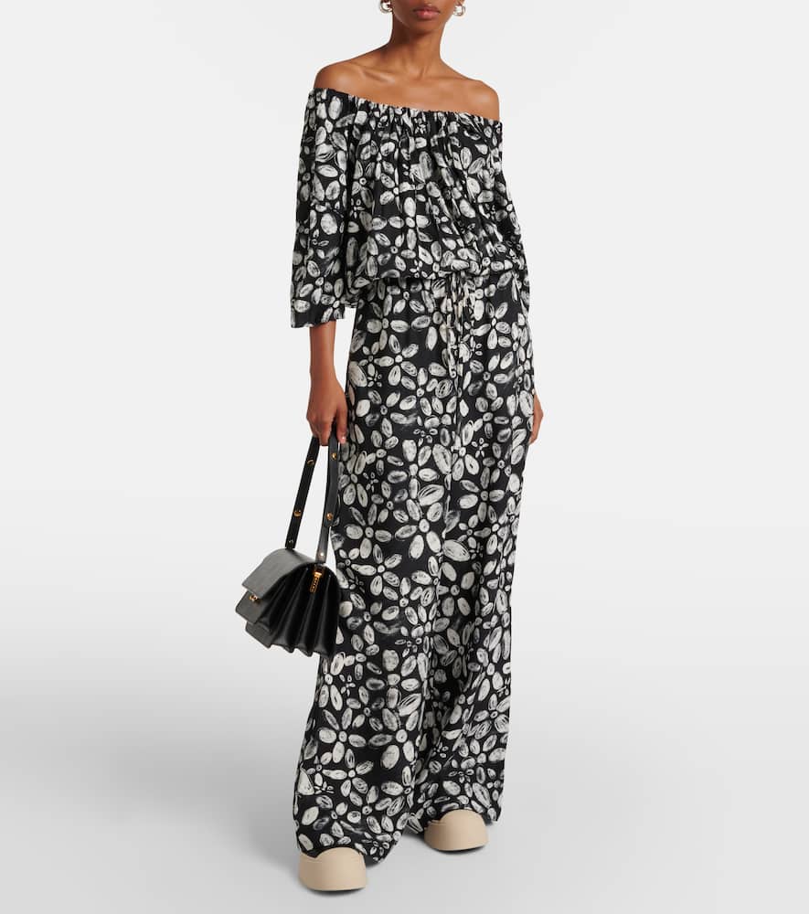 Marni Printed Wide-leg Pants In Black