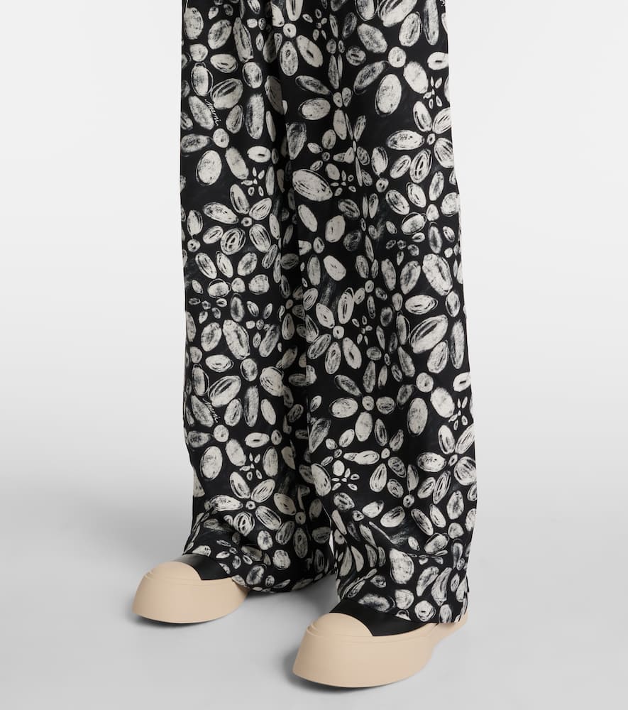 Marni Printed Wide-leg Pants In Black