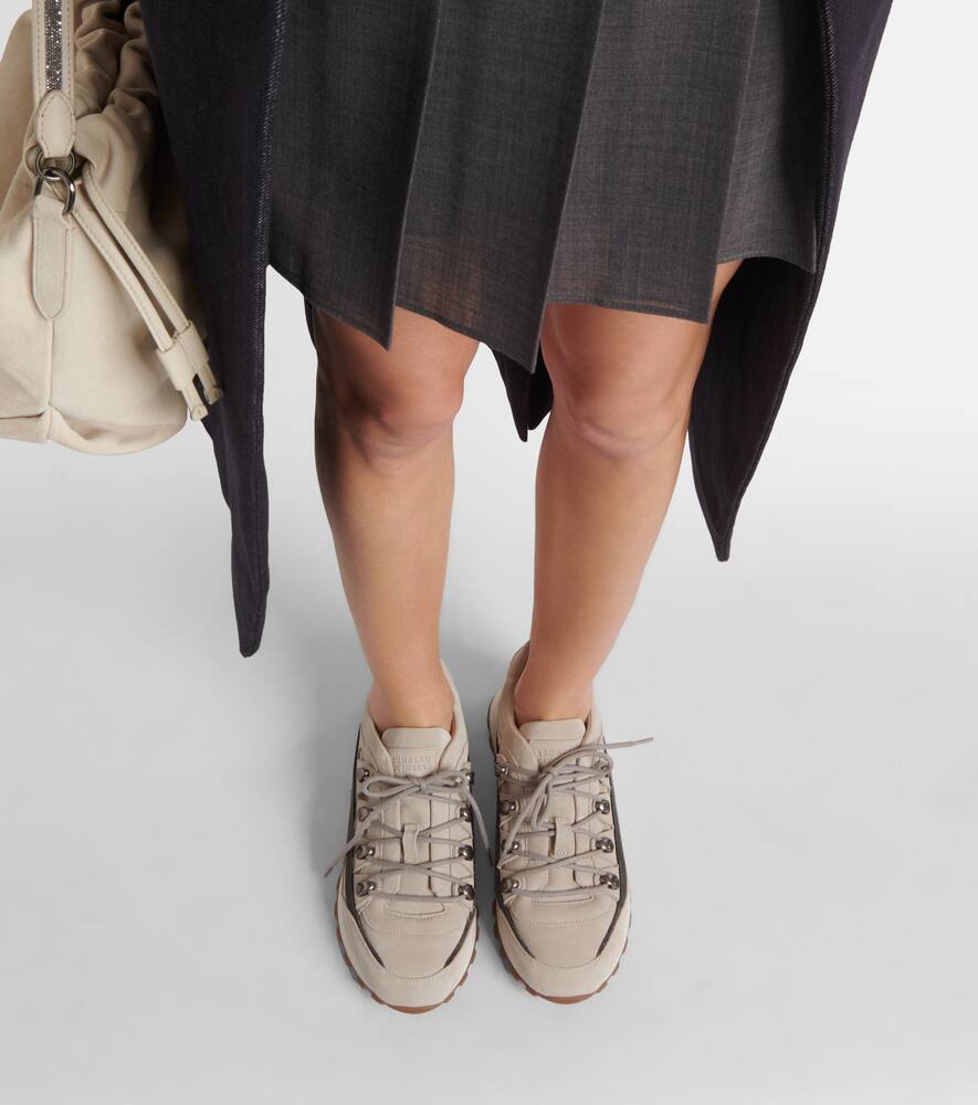Brunello Cucinelli Monili Embellished Suede Sneakers In Grey