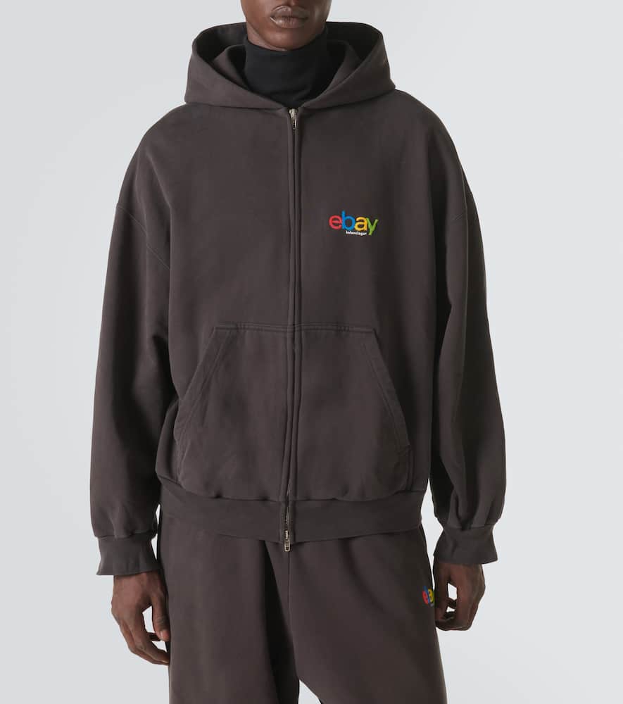 Balenciaga Printed Cotton Jersey Hoodie In Black