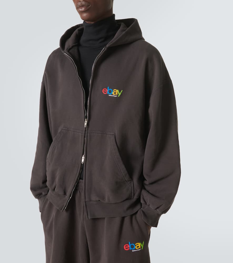 Balenciaga Printed Cotton Jersey Hoodie In Black