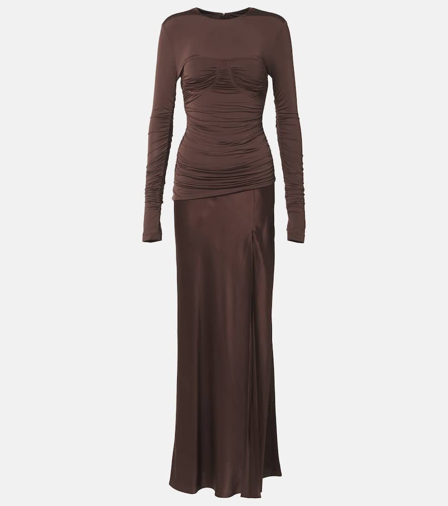 Sir Alessia Draped Jersey And Satin Maxi Dress In Braun