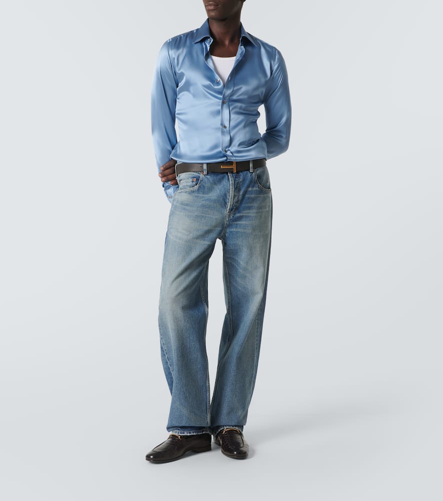 Tom Ford Silk Charmeuse Shirt In Blue