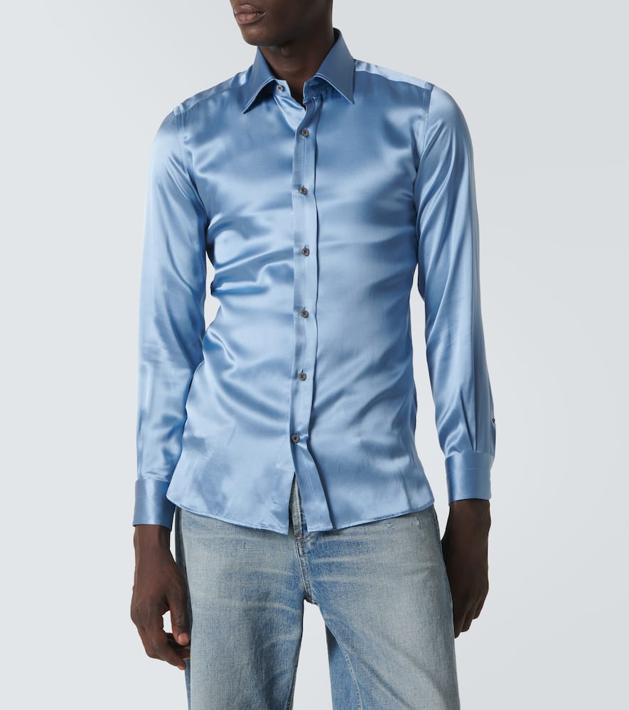 Tom Ford Silk Charmeuse Shirt In Blue
