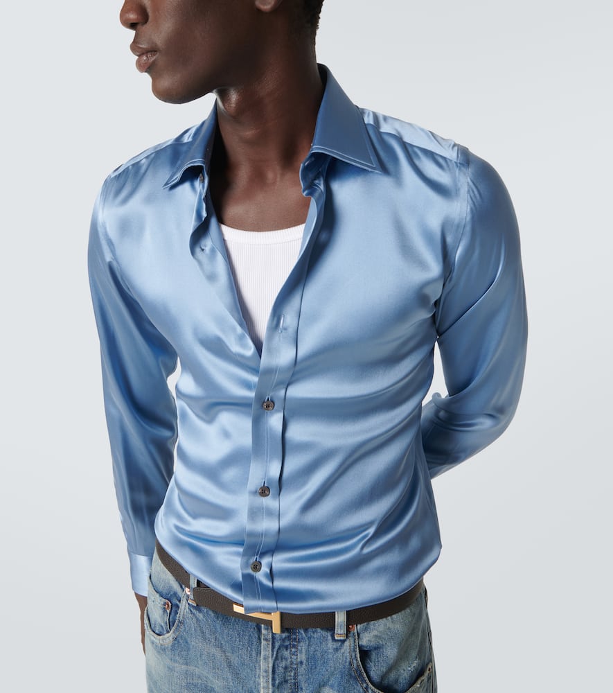 Tom Ford Silk Charmeuse Shirt In Blue