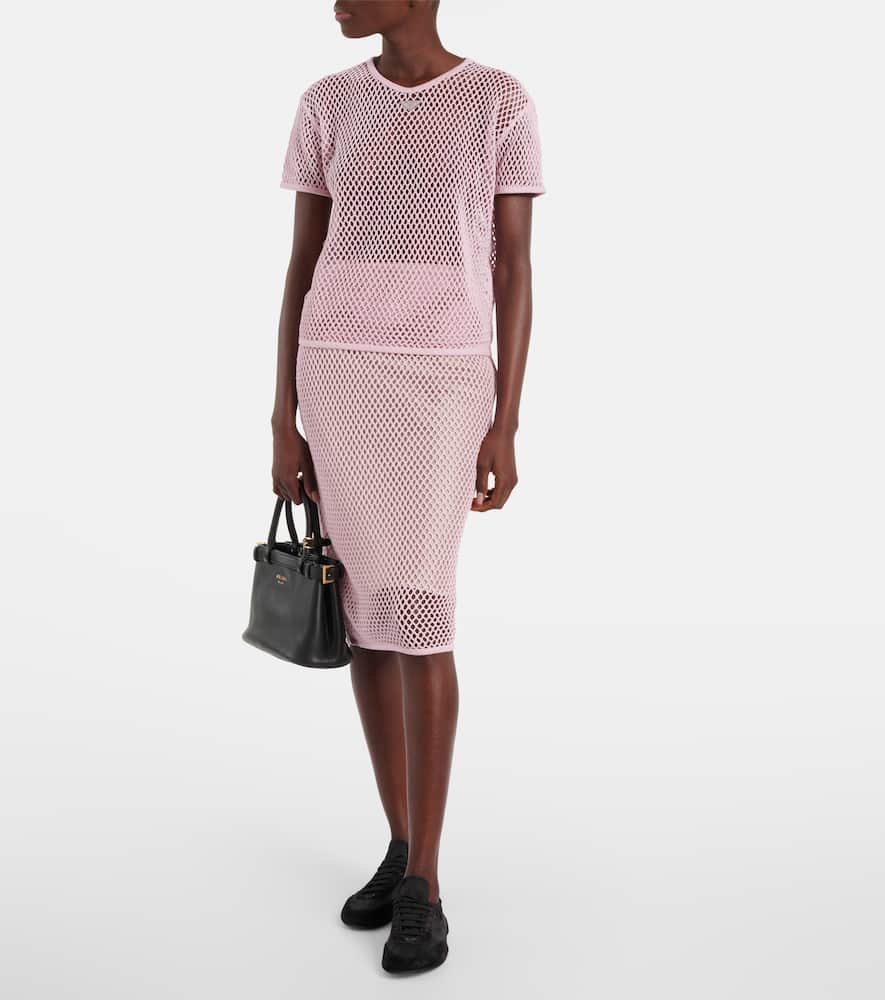 Prada T-shirt Aus Baumwoll-mesh In Pink