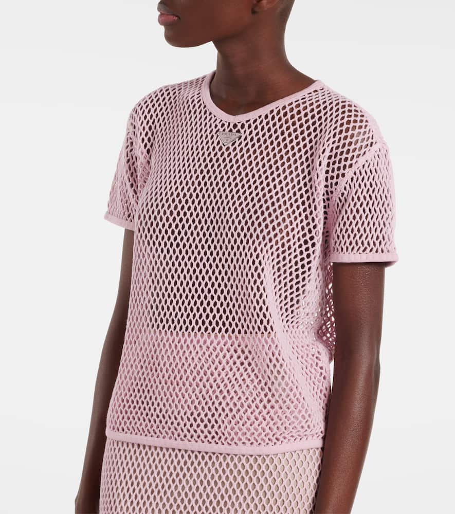 Prada T-shirt Aus Baumwoll-mesh In Pink