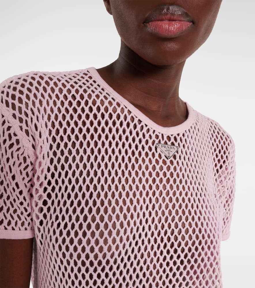 Prada T-shirt Aus Baumwoll-mesh In Pink