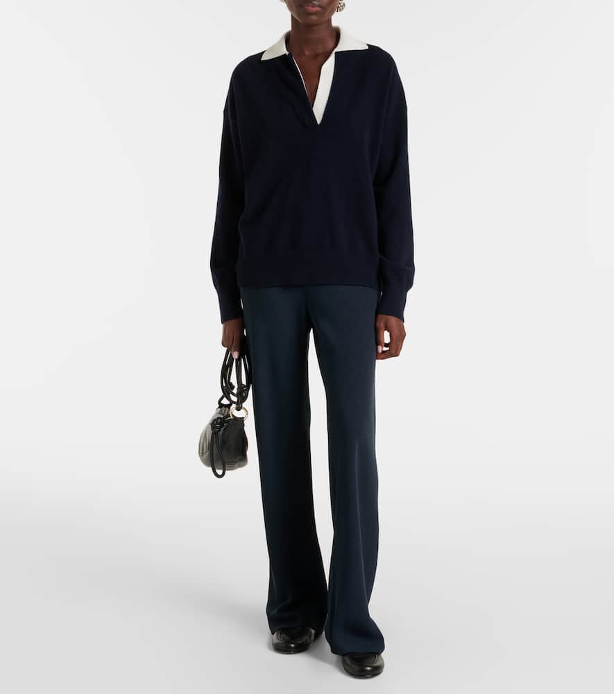 Vince Womens Polo-collar Long-sleeves Stretch-wool Blend Jumper In Blue