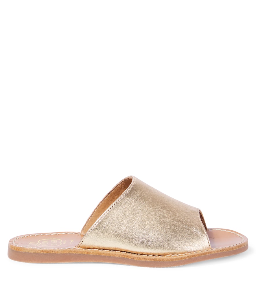 Pom D'api Plage Curv Metallic Leather Sandals In Laminato Ivory