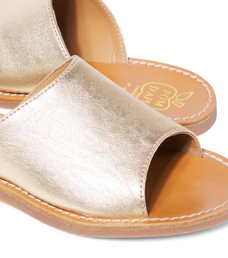 Pom D'api Plage Curv Metallic Leather Sandals In Laminato Ivory