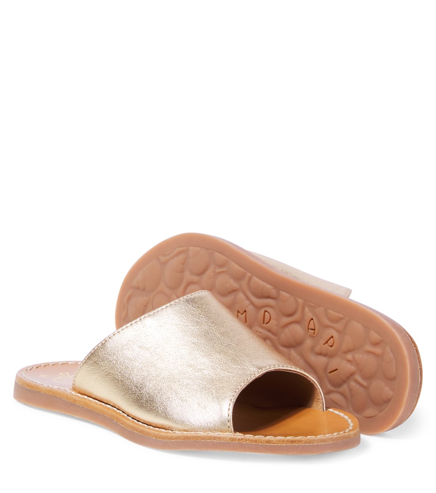Pom D'api Plage Curv Metallic Leather Sandals In Laminato Ivory