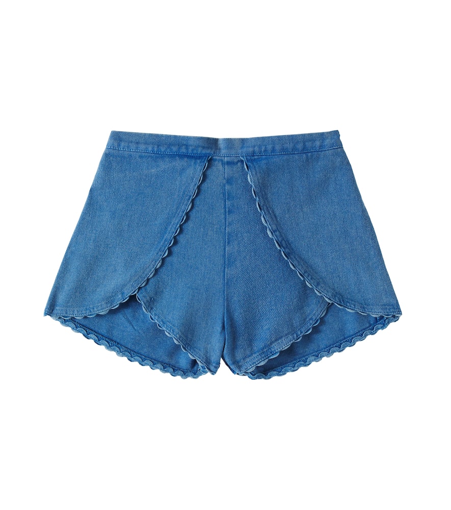 Louise Misha Asya Scalloped Denim Shorts In Stone Blue