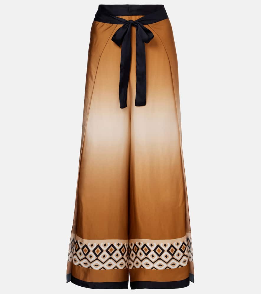 Printed satin cropped wide-leg pants